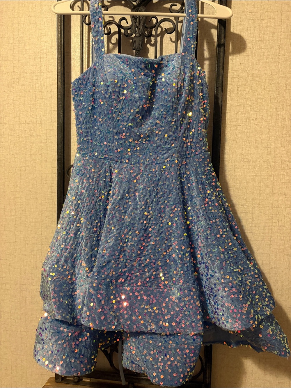 Blue Sequin A-Line Prom Dress with Straps